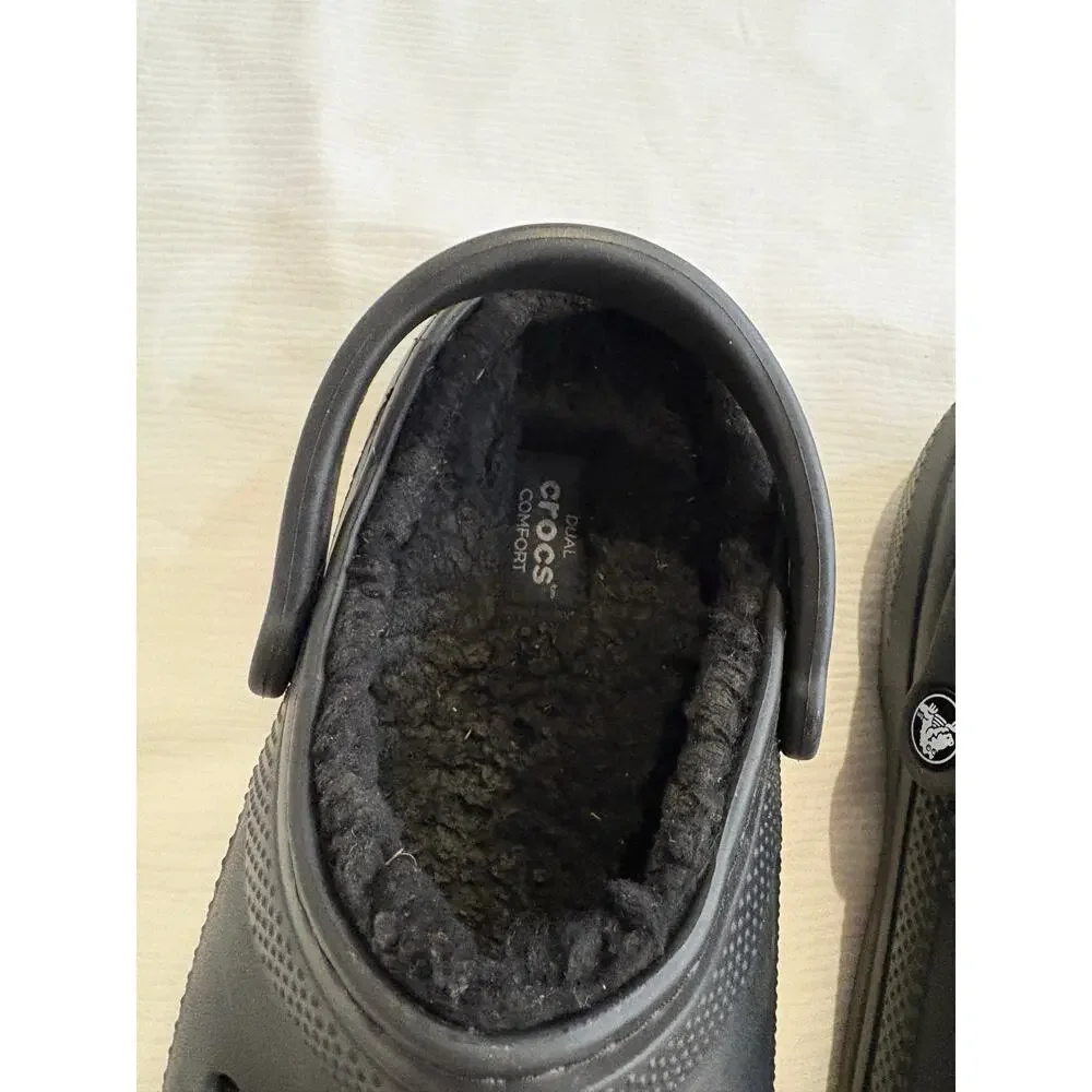 Crocs Classic Dual Comfort Black Fleece Lined Clogs Mens 6 Womens 8